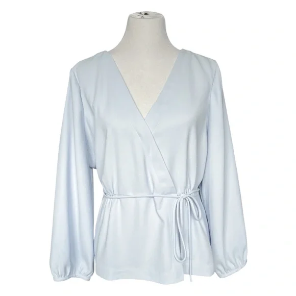 J. Crew Drapey crepe faux-wrap top Women’s 18 Light Blue - Picture 2 of 7